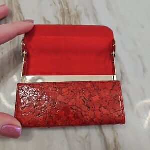 Red Cork Textured Patent Card Case with Slider